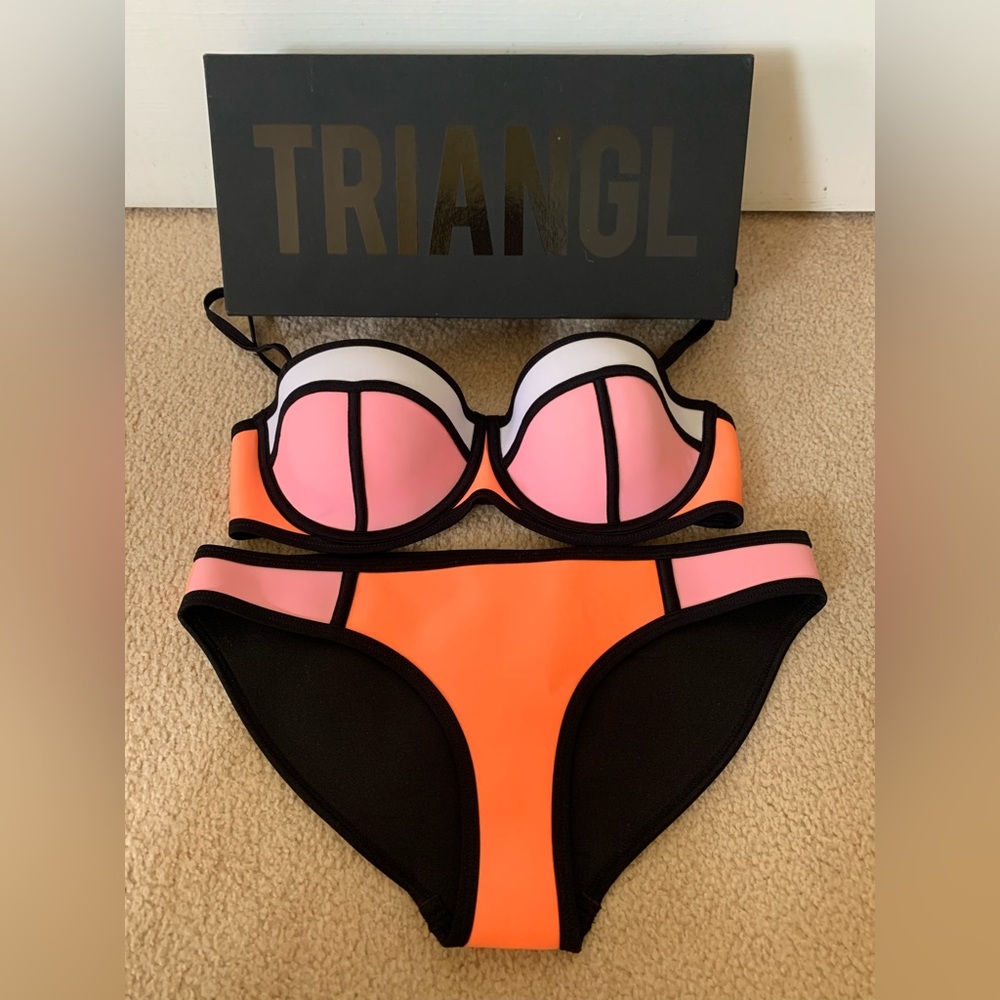 triangl swimwear Pink and Orange Neoprene Bikini Set
